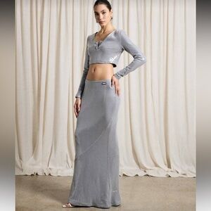 Elegant Silver Maxi Skirt Set